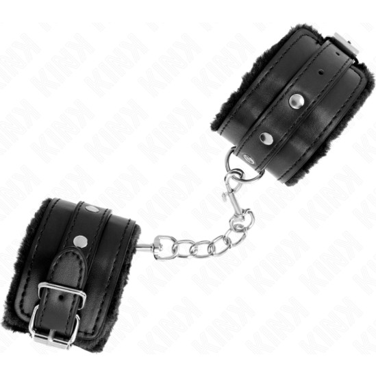Kink Wrist Restraint KINK - PREMIUM FUR LINED WRIST RESTRAINTS BLACK WITH BLACK BELT ADJUSTABLE 17-29 CM X 6 CM
