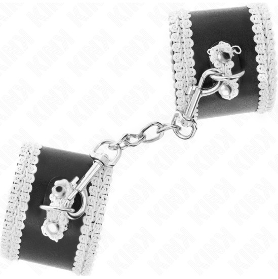 Kink Wrist Restraint KINK - BLACK WRIST RESTRAINTS WITH WHITE DECORATE LACE ADJSUTABLE 20-23 CM X 5.5 CM