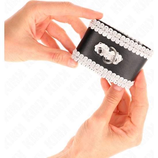 Kink Wrist Restraint KINK - BLACK WRIST RESTRAINTS WITH WHITE DECORATE LACE ADJSUTABLE 20-23 CM X 5.5 CM