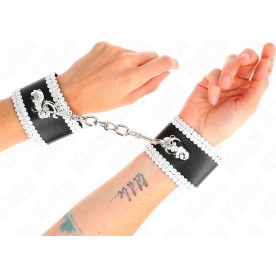Kink Wrist Restraint KINK - BLACK WRIST RESTRAINTS WITH WHITE DECORATE LACE ADJSUTABLE 20-23 CM X 5.5 CM
