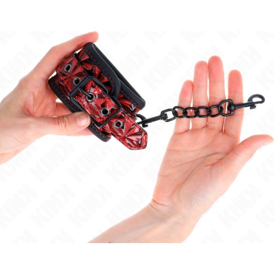 Kink Wrist Restraint KINK - DIAMOND PATTERN WRIST RESTRAINTS DARK RED ADJUSTABLE 17-26 CM X 5.5 CM