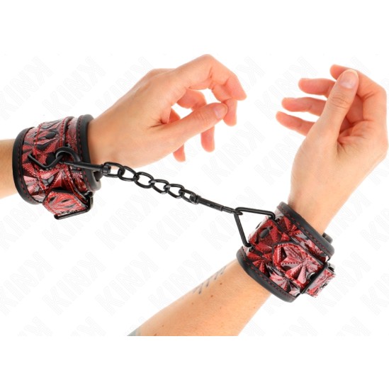 Kink Wrist Restraint KINK - DIAMOND PATTERN WRIST RESTRAINTS DARK RED ADJUSTABLE 17-26 CM X 5.5 CM