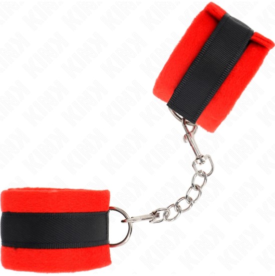 Kink Wrist Restraint KINK - BEGINNER FUR HAND CUFFS BLACK-RED 30 X 7 CM