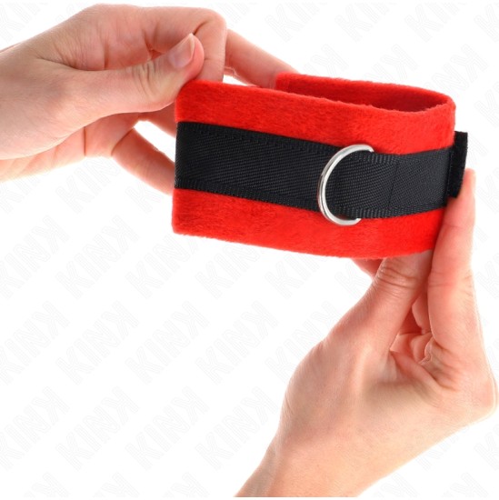 Kink Wrist Restraint KINK - BEGINNER FUR HAND CUFFS BLACK-RED 30 X 7 CM