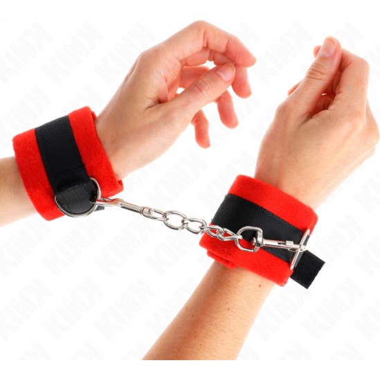 Kink Wrist Restraint KINK - BEGINNER FUR HAND CUFFS BLACK-RED 30 X 7 CM