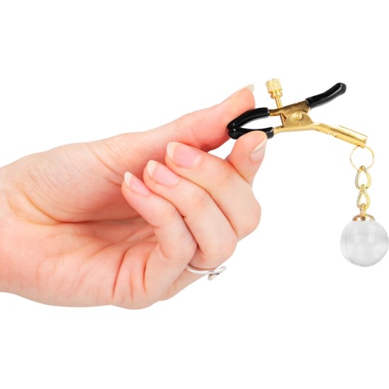 Kink Nipple Grip KINK - GLASS BEAD NIPPLE CLAMPS GOLD 6 CM