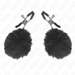 Kink Nipple Grip KINK - FAUX FUR BALL NIPPLE CLAMP BLACK 6 CM