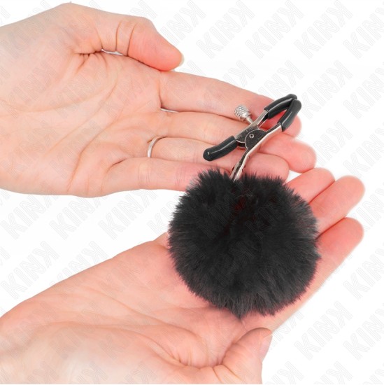 Kink Nipple Grip KINK - FAUX FUR BALL NIPPLE CLAMP BLACK 6 CM