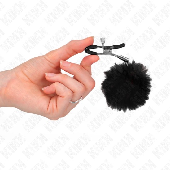 Kink Nipple Grip KINK - FAUX FUR BALL NIPPLE CLAMP BLACK 6 CM