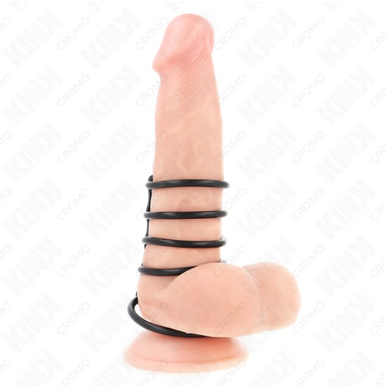 Kink Ring Power KINK - 5 SILICONE PENIS RINGS 3.8 CM TO 4.8 CM CONNECTED BY LEATHER