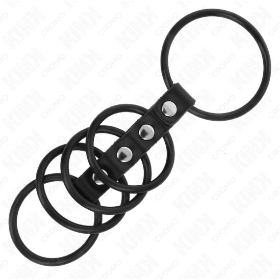 Kink Ring Power KINK - 5 SILICONE PENIS RINGS 3.8 CM TO 4.8 CM CONNECTED BY LEATHER