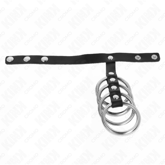 Kink Ring Power KINK - 4 METAL PENIS RINGS 3.8 CM CONNECTED WITH LEATHER STRAP 22 X 1.5 CM AND PRESSURE CLOSURE