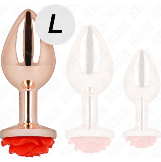 Kink Pleasure Plugs KINK - PINK GOLD ANAL PLUG WITH RED ROSE L