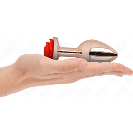 Kink Pleasure Plugs KINK - PINK GOLD ANAL PLUG WITH RED ROSE L