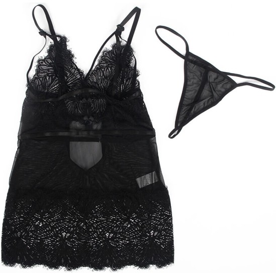 Subblime Babydolls SUBBLIME - BABYDOLL WITH ADJUSTABLE LACE STRAPS BLACK L/XL