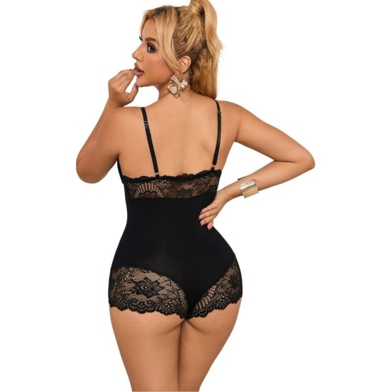 Subblime Bodies SUBBLIME - BLACK FLORAL LACE DETAIL TEDDY L/XL