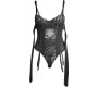 Subblime Bodies SUBBLIME - 955502 LACE BODYSUIT WITH BOWS AND GARTERS BLACK L/XL