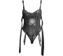Subblime Bodies SUBBLIME - 955502 LACE BODYSUIT WITH BOWS AND GARTERS BLACK L/XL