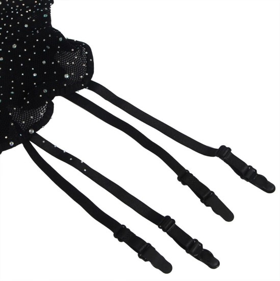 Subblime Bodystockings SUBBLIME - 952174 FISHNET BODYSTOCKING WITH GLOVES AND DIAMONDS BLACK ONE SIZE