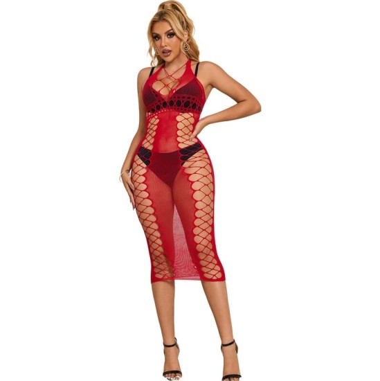 Subblime Dresses SUBBLIME - 952327 LONG RED FISHNET DRESS ONE SIZE