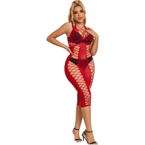 Subblime Dresses SUBBLIME - 952327 LONG RED FISHNET DRESS ONE SIZE