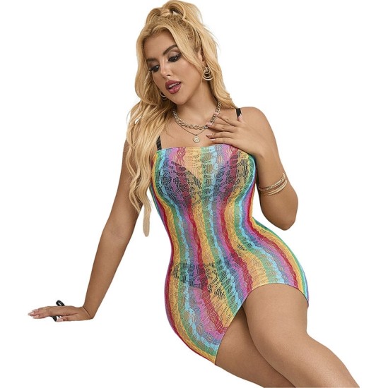 Subblime Dresses SUBBLIME - 952457 RAINBOW OFF SHOULDER SLEEVELESS FISHNET DRESS ONE SIZE