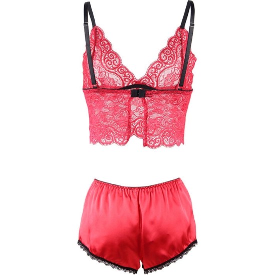 Subblime Sets SUBBLIME - 953904 SILK AND LACE NIGHTGOWN + PANTIES RED L/XL