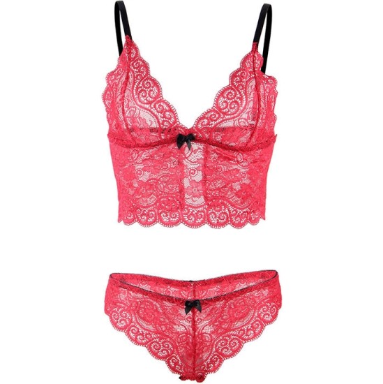 Subblime Sets SUBBLIME - 953904 SILK AND LACE NIGHTGOWN + PANTIES RED L/XL