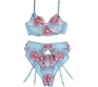Subblime Sets SUBBLIME - 954116 BRA + PANTIES WITH GARTER BELT FLORAL DESIGN BLUE L/XL