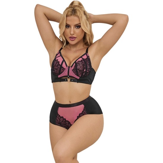 Subblime Sets SUBBLIME - 955588 PINK PATENT LEATHER MESH ZIPPER BRA SET L/XL