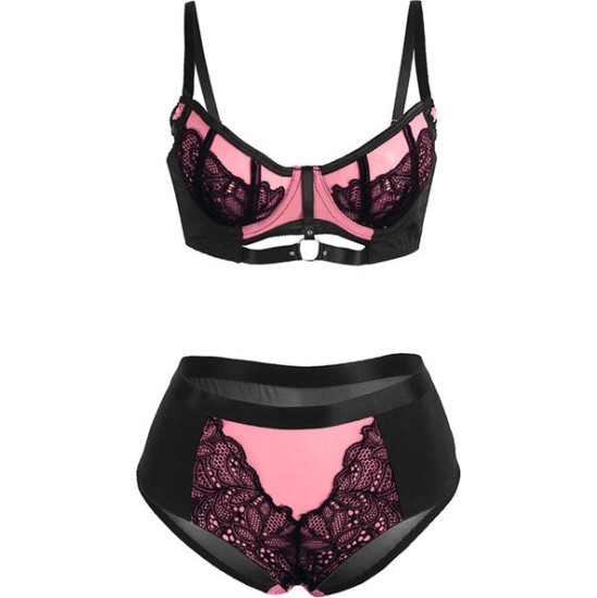 Subblime Sets SUBBLIME - 955588 PINK PATENT LEATHER MESH ZIPPER BRA SET L/XL