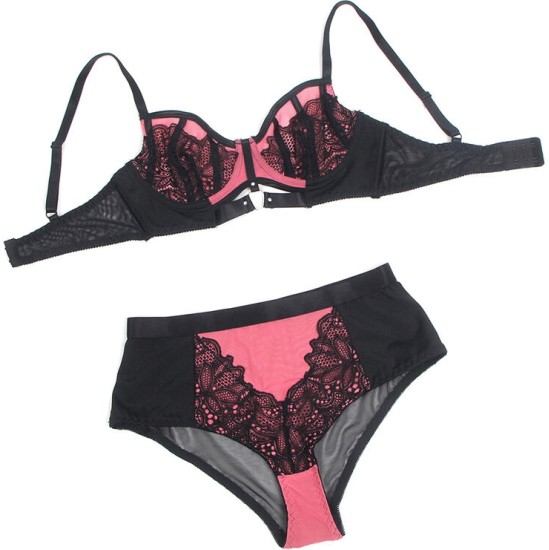 Subblime Sets SUBBLIME - 955588 PINK PATENT LEATHER MESH ZIPPER BRA SET L/XL