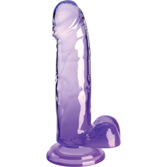 King Cock CLEAR REALISTIC PENIS WITH BALLS 15.2 CM PURPLE