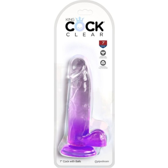 King Cock CLEAR REALISTIC PENIS WITH BALLS 15.2 CM PURPLE