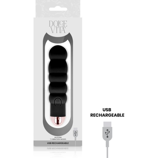 Dolce Vita RECHARGEABLE VIBRATOR SIX BLACK 7 SPEEDS