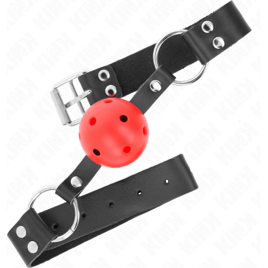 Kink Collar & Gag KINK - BREATHABLE BALL 4 CM GAG WITH DOUBLE RIVET RED 62.5 x 2.5 CM ADJUSTABLE 42-58 CM