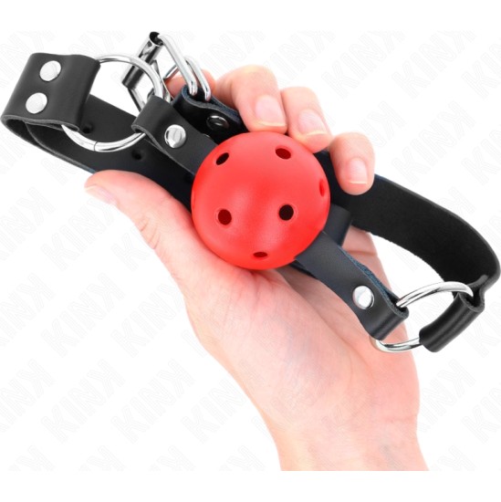 Kink Collar & Gag KINK - BREATHABLE BALL 4 CM GAG WITH DOUBLE RIVET RED 62.5 x 2.5 CM ADJUSTABLE 42-58 CM
