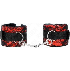 Kink Wrist Restraint KINK - SHORT VELVET LACE WRIST RESTRAINTS AND NYLON BIND RED / BLACK 23 X 6.5 CM