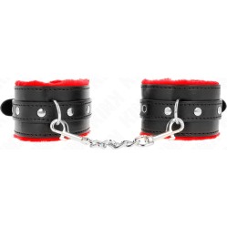 Kink Wrist Restraint KINK - PREMIUM FUR LINED WRIST RESTRAINTS RED WITH BLACK BELT ADJUSTABLE 17-29 CM X 6 CM