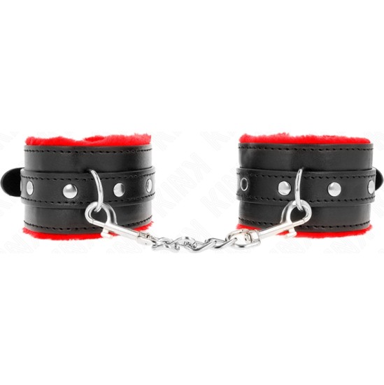 Kink Wrist Restraint KINK - PREMIUM FUR LINED WRIST RESTRAINTS RED WITH BLACK BELT ADJUSTABLE 17-29 CM X 6 CM
