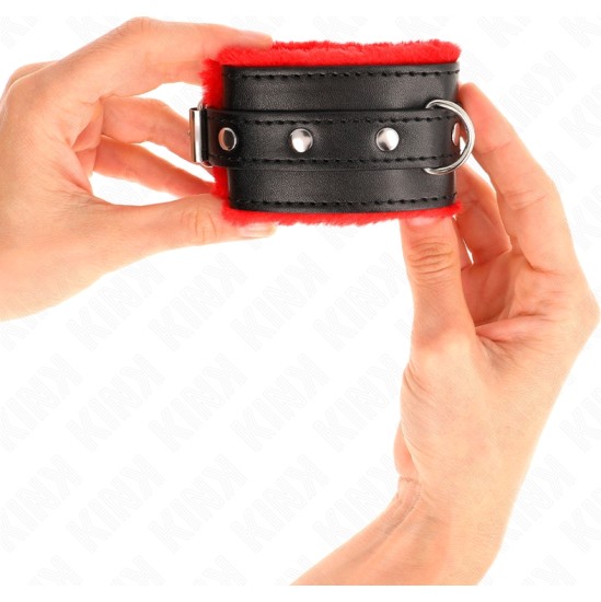 Kink Wrist Restraint KINK - PREMIUM FUR LINED WRIST RESTRAINTS RED WITH BLACK BELT ADJUSTABLE 17-29 CM X 6 CM
