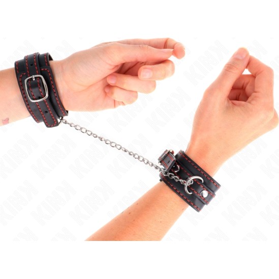 Kink Wrist Restraint KINK - SMALL WRIST RESTRAINTS BLACK WITH RED LINING ADJUSTABLE 14-24 CM X 3.5 CM