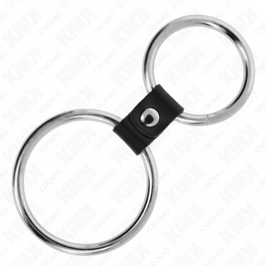 Kink Ring Power KINK - DOUBLE METAL PENIS RING 3.7 CM TO 5 CM CONNECTED BY LEATHER STRAP MODEL 1