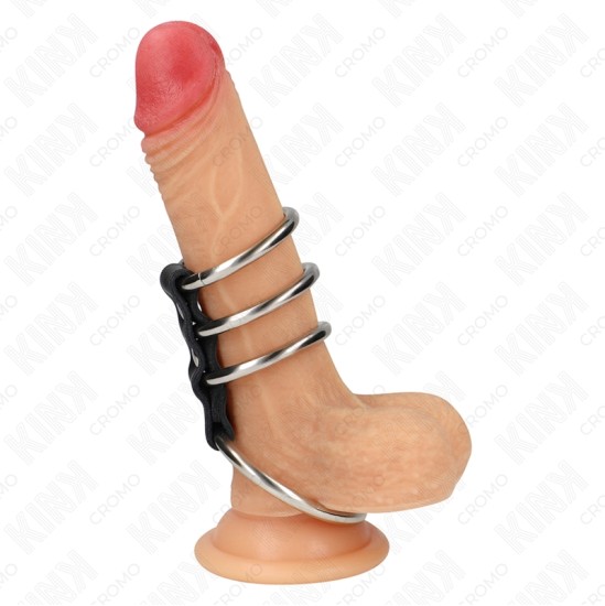 Kink Ring Power KINK - 4 METAL PENIS RINGS 3.7 CM TO 5 CM CONNECTED BY LEATHER