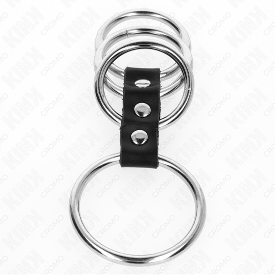 Kink Ring Power KINK - 4 METAL PENIS RINGS 3.7 CM TO 5 CM CONNECTED BY LEATHER