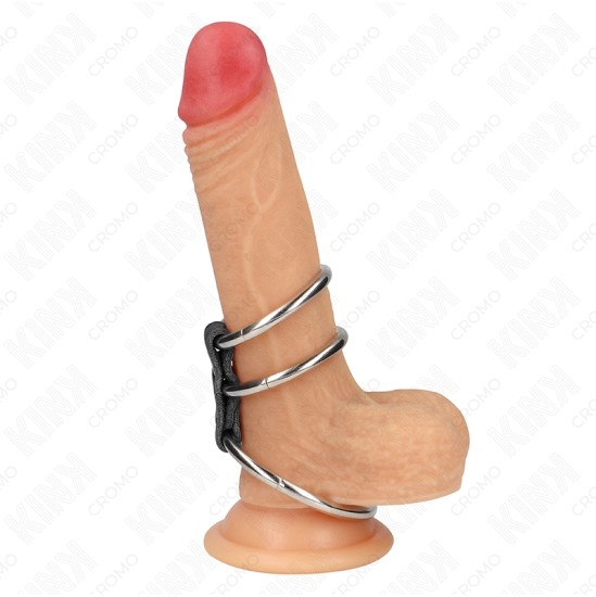 Kink Ring Power KINK - TRIPLE METAL PENIS RING 3.7 CM TO 5 CM CONNECTED WITH LEATHER
