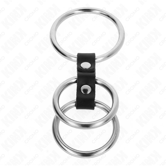 Kink Ring Power KINK - TRIPLE METAL PENIS RING 3.7 CM TO 5 CM CONNECTED WITH LEATHER