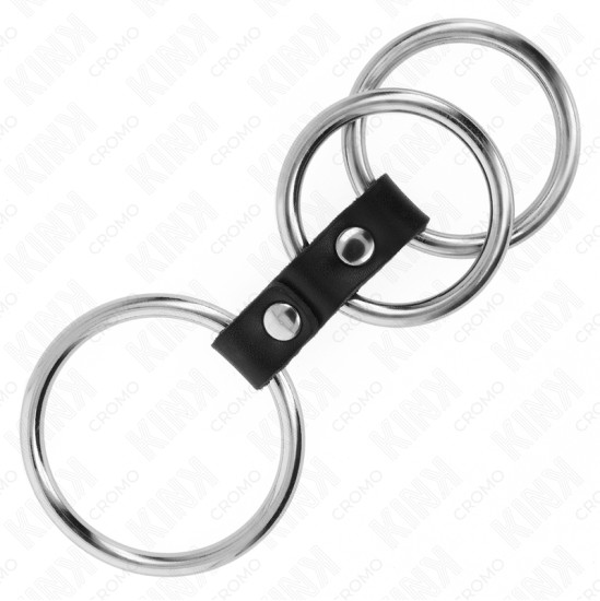 Kink Ring Power KINK - TRIPLE METAL PENIS RING 3.7 CM TO 5 CM CONNECTED WITH LEATHER