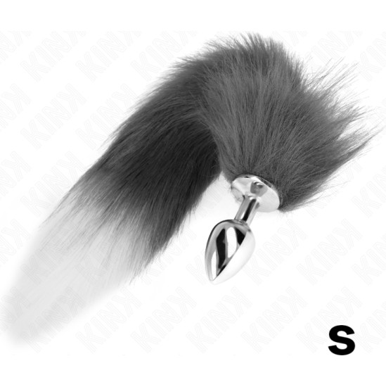 Kink Pleasure Plugs KINK - ANAL PLUG SIZE S 7 X 3 CM WITH SYNTHETIC TAIL 40 CM GREY AND WHITE