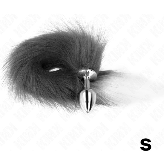 Kink Pleasure Plugs KINK - ANAL PLUG SIZE S 7 X 3 CM WITH SYNTHETIC TAIL 40 CM GREY AND WHITE